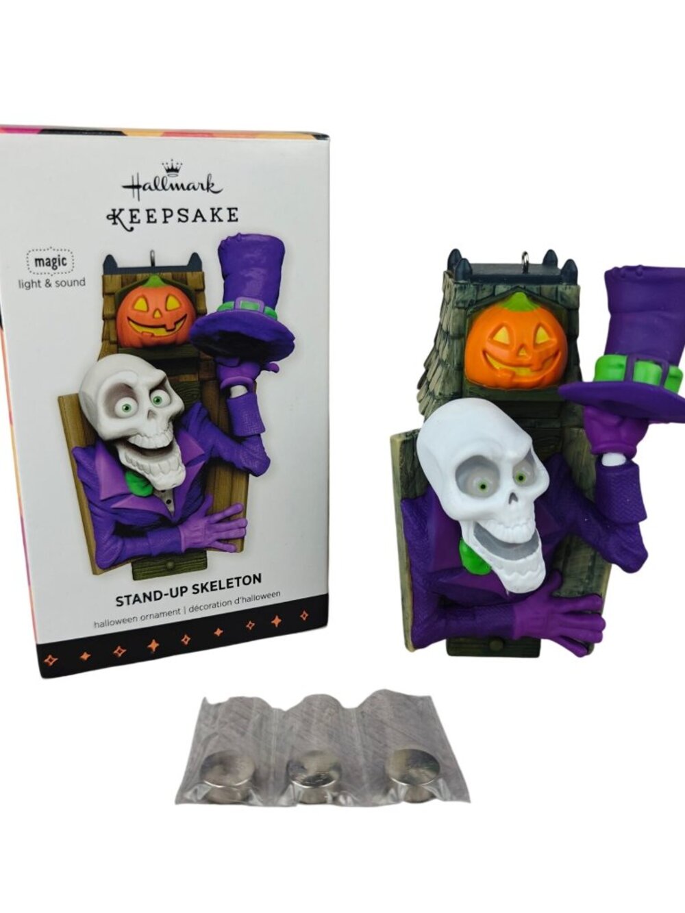 NIB Hallmark Keepsake Stand-Up Skeleton Ornament Light & Sound HALLOWEEN 2013